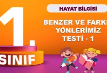1. Sınıf Hayat Bilgisi Benzer ve Farklı Yönlerimiz Testi