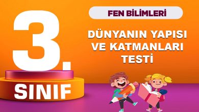 3. Sınıf Fen Bilimleri Dünyanın Yapısı ve Katmanları Testi