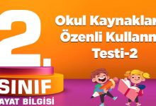 2. Sınıf Hayat Bilgisi Okul Kaynaklarını Özenli Kullanma Testi-2