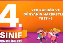 4. Sınıf Yer Kabuğu ve Dünyanın Hareketleri Testi-5